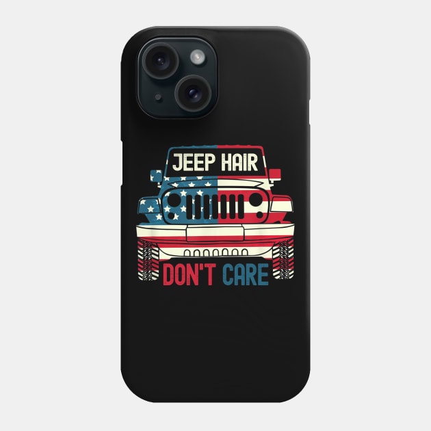 jeep hair don't care american flag jeep Phone Case by Oska Like