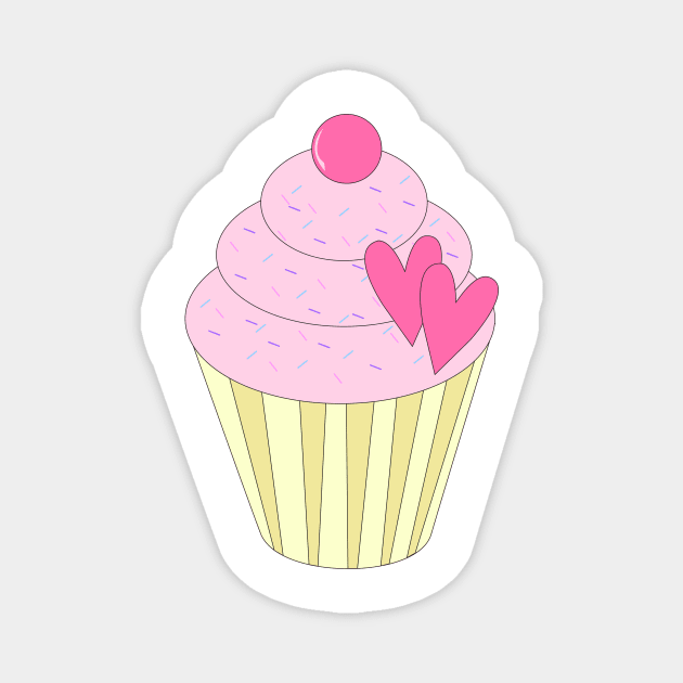 Pink Love Heart Cupcake Digital Art | Melanie Jensen Illustrations Magnet by illusima