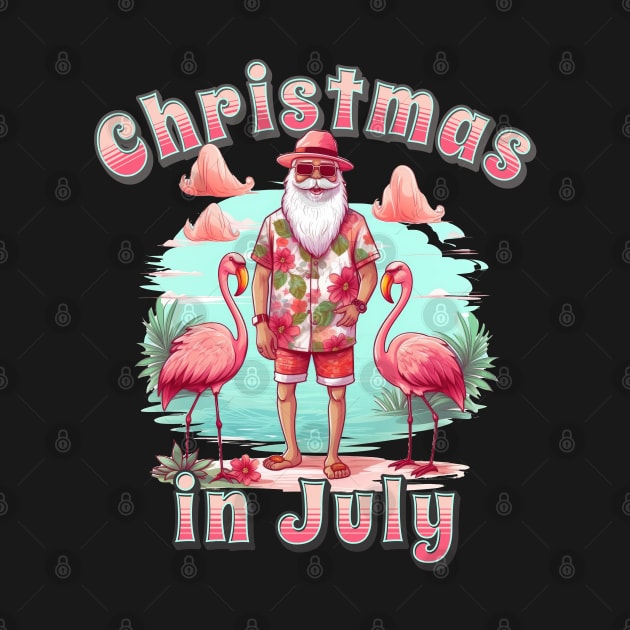 Christmas in July santa and flamingos on the beach by Sara-Design2