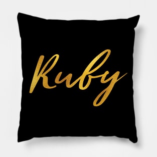 Ruby Name Hand Lettering in Faux Gold Letters Pillow