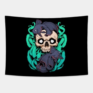 Skull Fish - Green and Blue Tapestry