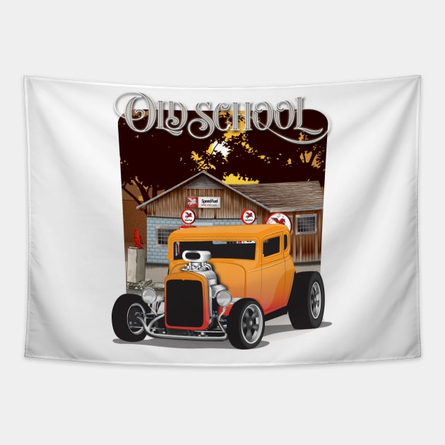 Orange 1932 Chevy 5 Window Coupe Hot Rod Old School Print Tapestry by RPM-ART