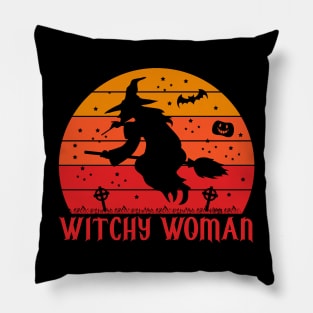 VINTAGE Flying Witch Halloween Pillow