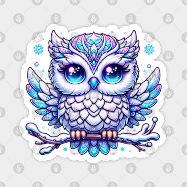 Owl Winter Snow Bird Kawaii Chibi Cute Animal Magnet by Lavender Celeste