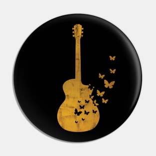 Acoustic Guitar Silhouette Turning Into Butterflies Gold Pin