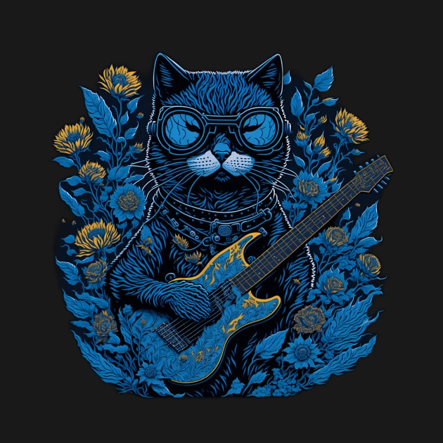 Cat with Guitar and Flowers by Paul Palette 