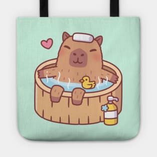 Cute Capybara and Ducky Relaxing in Hot Bath Tote