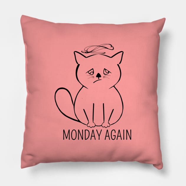 Monday morning - Exhausted cat Pillow by Saishaadesigns