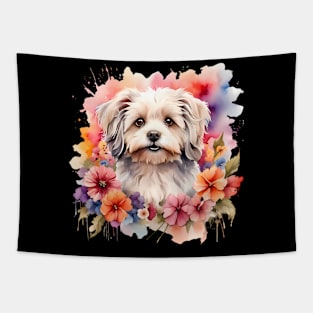 A havanese decorated with beautiful watercolor flowers Tapestry