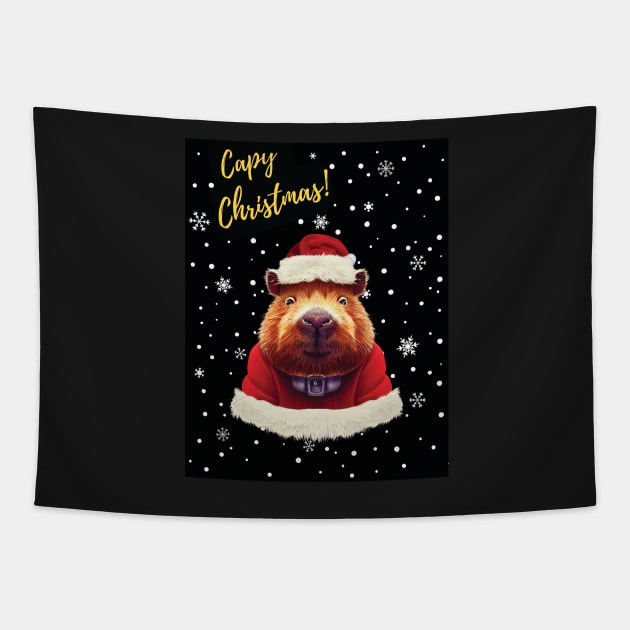 Capy Christmas - Capybara dressed as santa Tapestry by Geminiartstudio