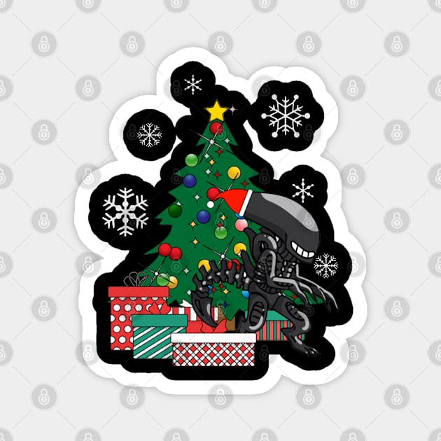 Alien Xenomorph Around The Christmas Tree Magnet by millustrationsbymatt