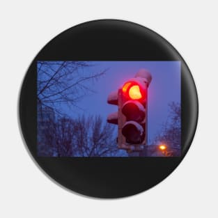 Traffic lights, traffic lights, snow, winter, dusk, evening Pin