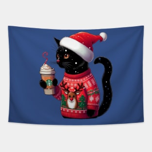 Black Cat Christmas Christmas Cat 2024 Tapestry