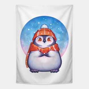 Penguin catches Snowflakes Tapestry