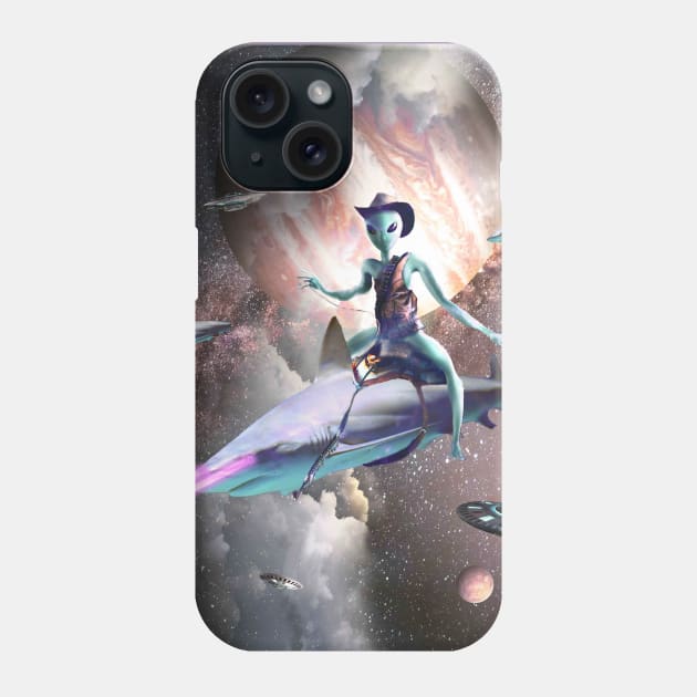 Cowboy Space Alien Riding Laser Shark Phone Case by Random Galaxy