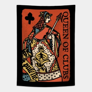 Vintage Character of Playing Card Queen of Clubs Tapestry