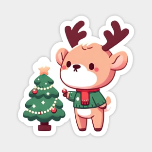 Christmas Deer and Christmas Tree Magnet