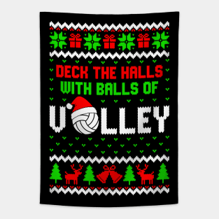 Deck The Halls With Balls Of Volley Funny Holiday Tapestry