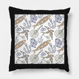 Collection of traditional Portuguese icons in seamless pattern Pillow