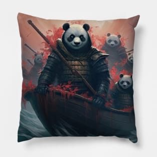Samurai Pandas: Oil Painting of Courageous Warriors at Sea Pillow
