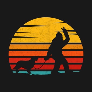 Vintage Retro Bigfoot Walking Golden Retriever T-Shirt