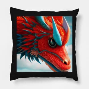 Red Scaled Dragon with Cyan Horns Pillow