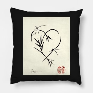 Kyuzo - Sumie ink brush black heart painting Pillow