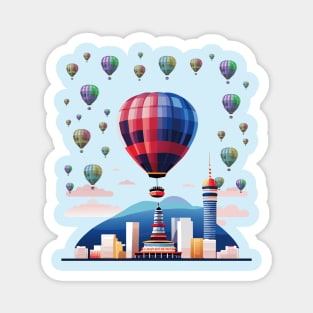 Urban Skyline: Captivating Hot Air Balloon Magnet