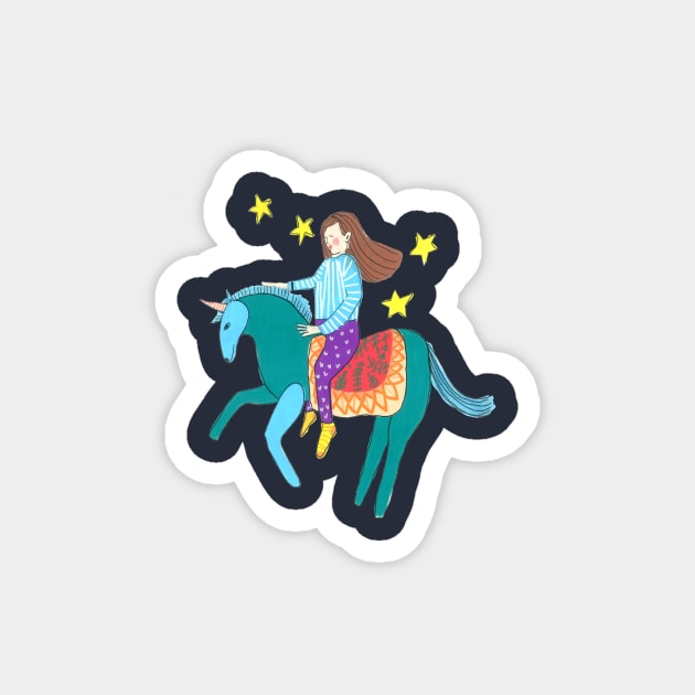 Girl riding a unicorn Magnet by DoodlesAndStuff