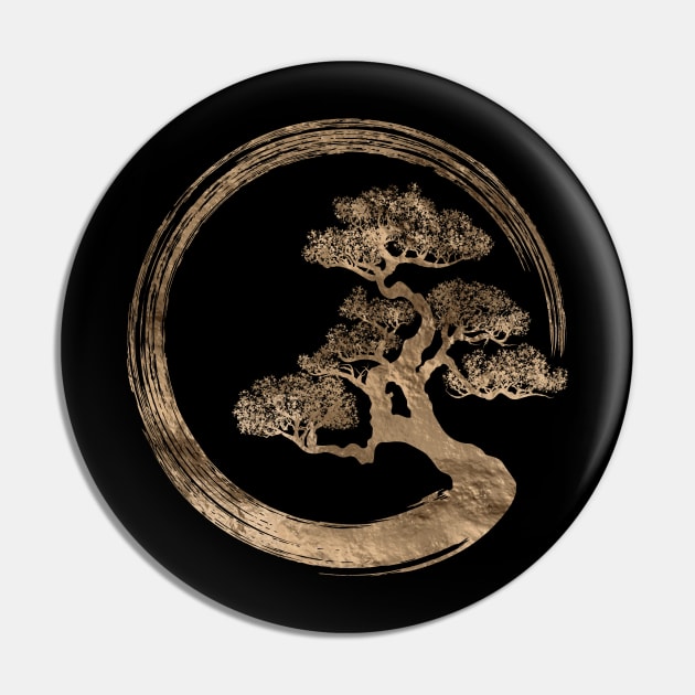 Enso Zen Circle and Bonsai Tree Gold Pin by Nartissima