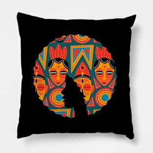 Afro Hair Woman with African Pattern, Black History Pillow