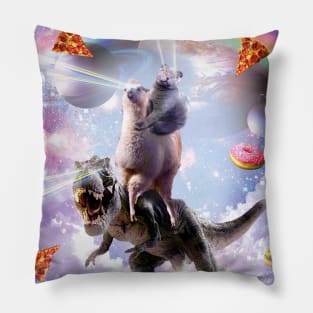 Laser Eyes Space Cat On Llama Dinosaur - Rainbow Pillow