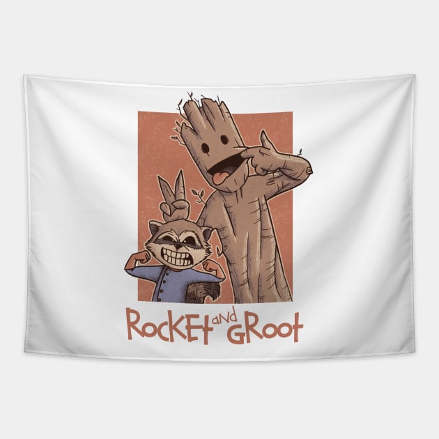 Rocket and Groot Tapestry by RedBug01