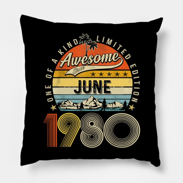 Awesome Since June 1980 Vintage 43rd Birthday Pillow by Centorinoruben.Butterfly