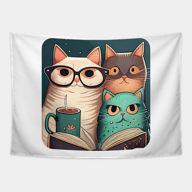 Happy Cat Coffee Reading Book, Catpuccino - Cat Lover Tapestry by dashawncannonuzf