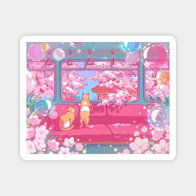 The cute cats on the train Magnet by AnGo