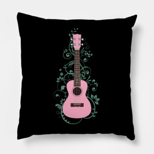 Pink Ukulele Flowering Vines Pillow