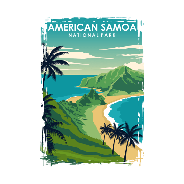 American Samoa National Park Vintage Travel Poster by jornvanhezik