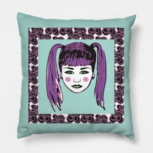 Rockabilly Punk Purple Ponytail Girl Pillow