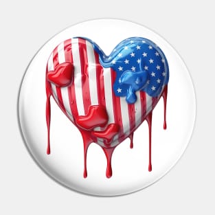 American Flag Dripping Heart #4 Pin