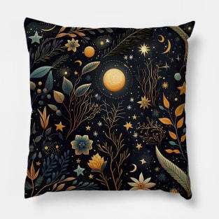 2. Celestial Bohemian Flowers Aesthetic Design Stars Moon Floral Cosmic Pattern Pillow