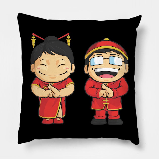 Chinese Boy and Girl Pillow by Asykar