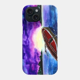 Cloudy Sunset Lake and Boat Phone Case