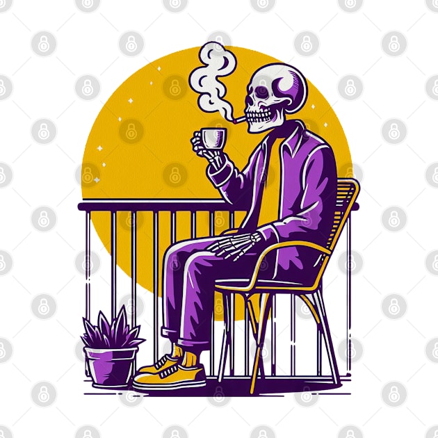 chill skull - chill in the afternoon with a cup of coffee and a cigarette by Yaydsign