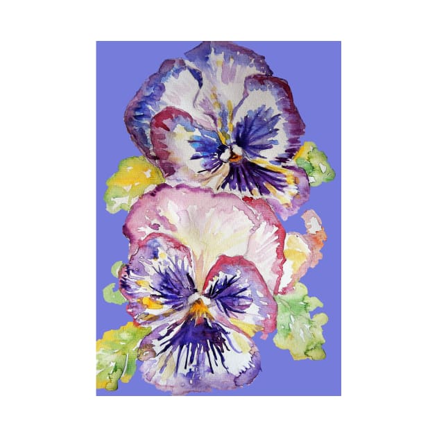 Pansy Watercolor Purple Flower Pattern on Purple by SarahRajkotwala