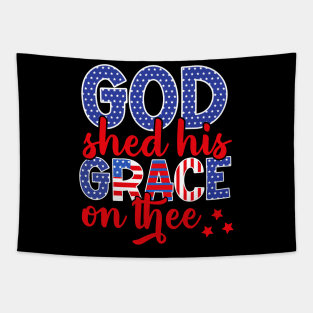 4th Of July Groovy Patriotic God Shed His Grace On Thee Tapestry