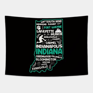 Fort Wayne Indiana cute map Indianapolis, Evansville, Carmel, South Bend, Fishers, Bloomington, Hammond, Gary, Lafayette Tapestry