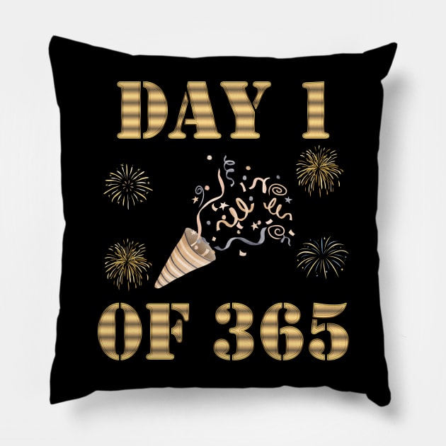 Happy New Year, Day 1 Of 365, Day One Of Three Sixty Five, Happy Holidays, New Years Day, New Year Eve, Fireworks, Firecrackers, New Year Party, Seasons Greetings Pillow by DESIGN SPOTLIGHT