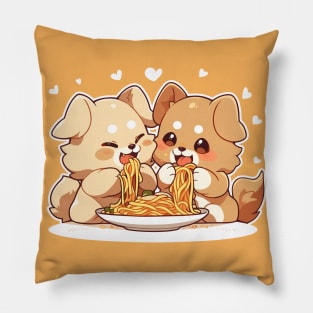 Cute dogs sharing spaghettis Pillow