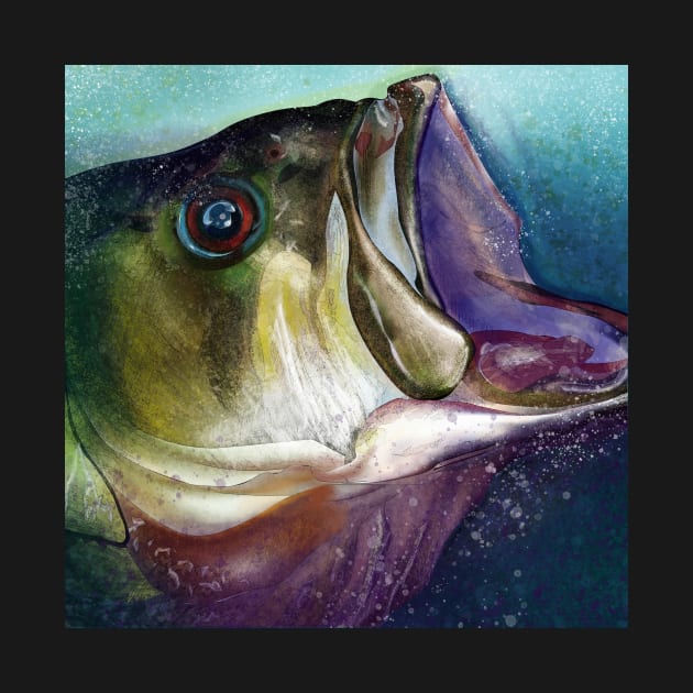 Largemouth Bass Head Painting by fishweardesigns